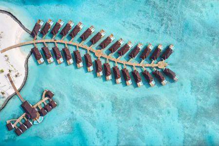 Olhuveli Beach & Spa Resort Water Villas Aerial, Maldives